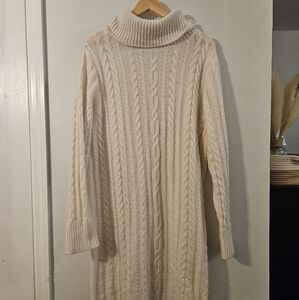 a new day Cream Cable Knit Turtleneck Sweater Dress